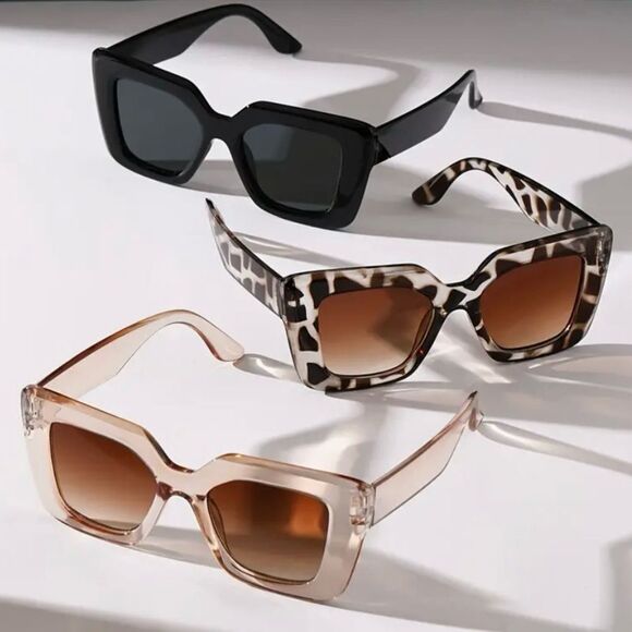 Large Rectangle Cat Eye Sunglasses 3 Piece Set - Picture 1 of 6